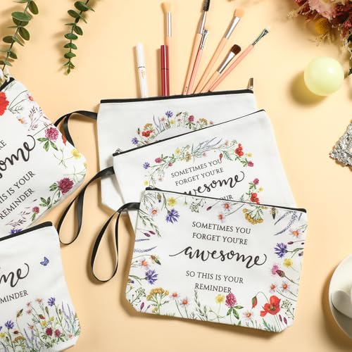 20 Inspirational Floral Canvas Makeup Bags for Women - Bulk Set