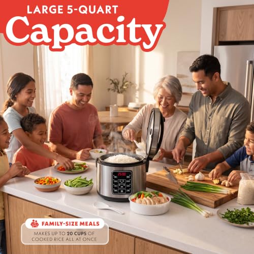 Gourmia 10-Cup Uncooked / 20-Cup Cooked Stainless Steel Rice Cooker & Steamer