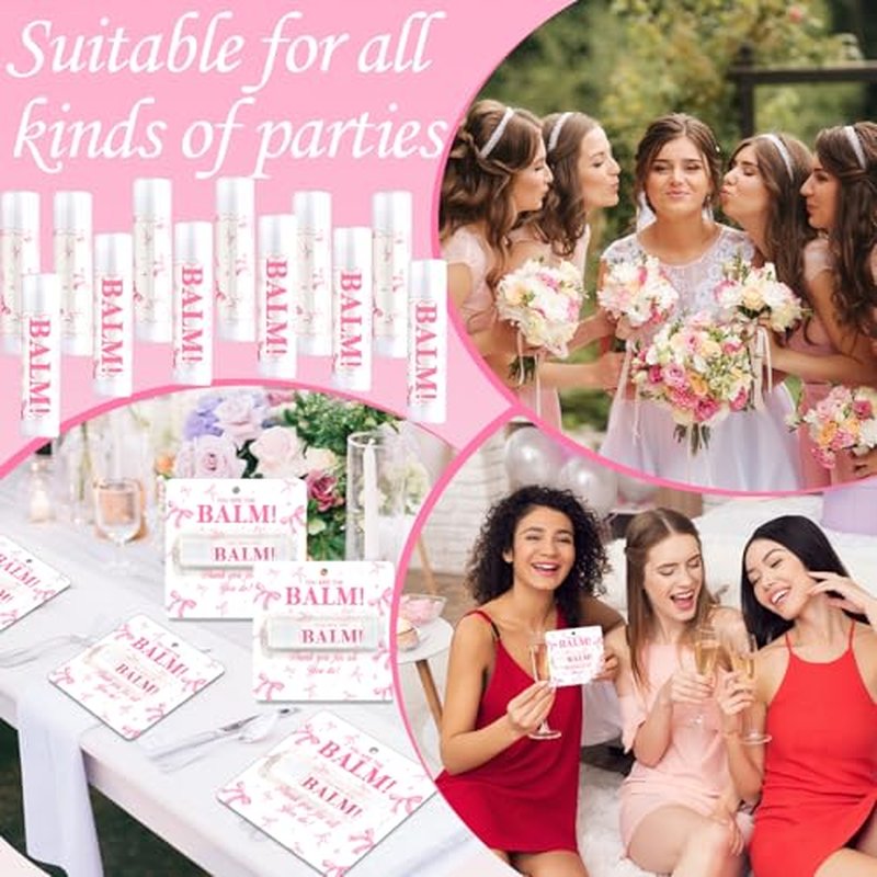 30 Pack Pink Bow Lip Balm Bulk Coquette Bow Thank You Gifts Appreciation Moisturizing Lip Care Set Valentine's Galentine's Day Bachelorette Party Favor for Women Wedding Bridal Spring Supplies
