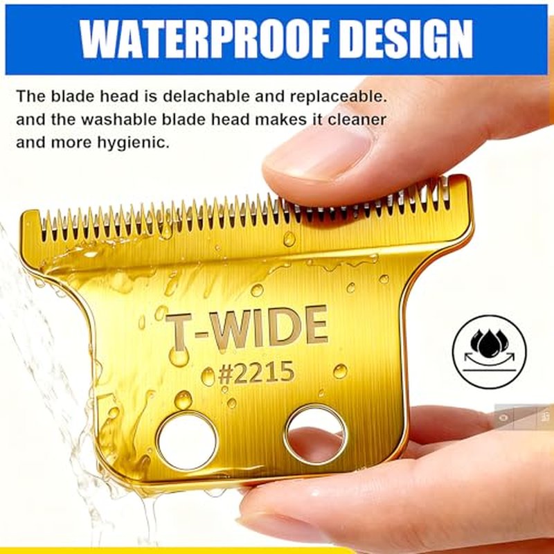 2PCS 2215 Replacement T Wide Blades Compatible with Wahl 5 Star Detailer Li Trimmer(8081) and (8171) - Adjustable Stainless-steel Zero-Gap Trimmer Blade (2PCS-Gold)