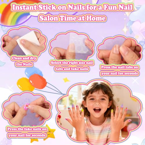 Pink Kids Press-On Nail Art Kit with 480 Fake Nails & Storage Case