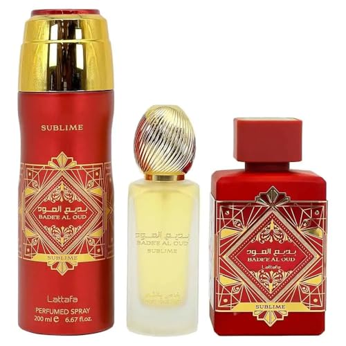 Unisex Oud Perfume Set with Hair Mist & Deodorant - Fresh Fruity Vanilla Rose - 3 Piece
