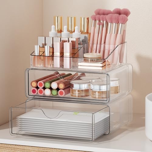 DOADW 3-Piece Clear Stackable Bathroom Counter Organizer Set for Vanity