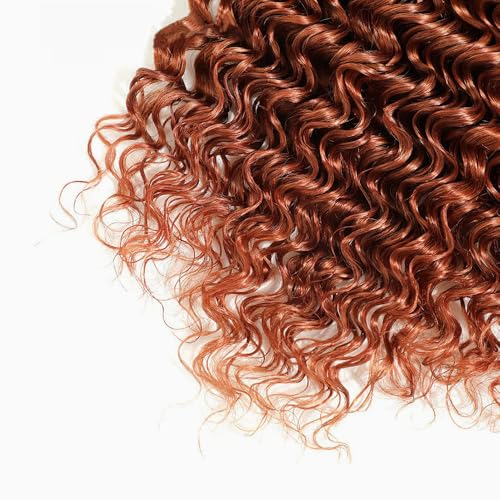 Human Hair Extensions 14-18 Inch Reddish Brown Deep Wave Bundles - 3 Pack