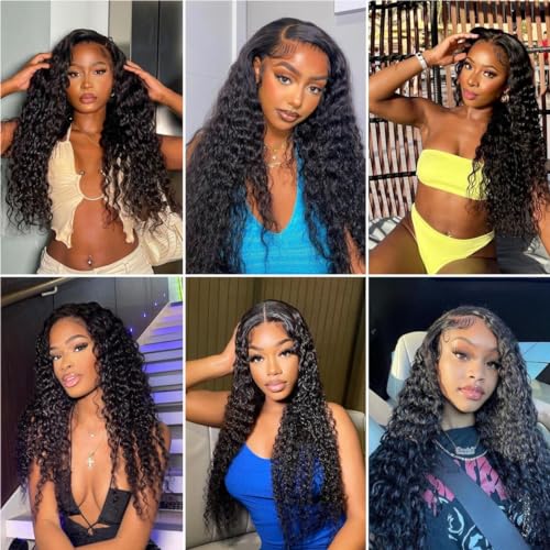 Deep Wave Hair Bundles with Lace Closure - 16 16 18 18 + 14 Inch Human Hair Set - Natural Brazilian Virgin Wave