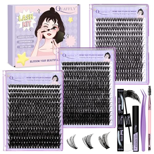 DIY Lash Extension Kit 840Pcs 10-18mm D Curl Lashes Clusters with Lash Bond&Seal Lash Remover Tweezers Double-Ended Brush Easy to Use for Beginners