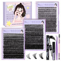 DIY Lash Extension Kit 840Pcs 10-18mm D Curl Lashes Clusters with Lash Bond&Seal Lash Remover Tweezers Double-Ended Brush Easy to Use for Beginners