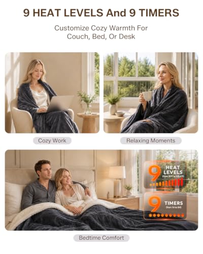 Joykoff Grey Full Size Fast Heated Blanket with 78℉ in 3 Minutes