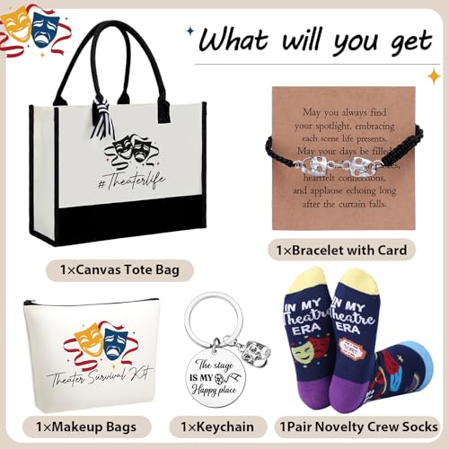 Theater Gift Set for Women Drama Christmas Actor Gift with Tote Socks Keychain & Bracelet