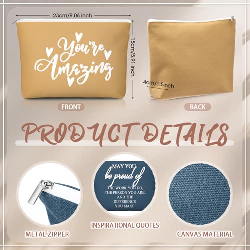 40 Pcs Employee Appreciation Gifts Inspirational Canvas Makeup Bags Compact Mirrors Bulk Cosmetic Bags Portable Mirror Thank You Gifts for Women Christmas Nurse Practitioner (Praise)