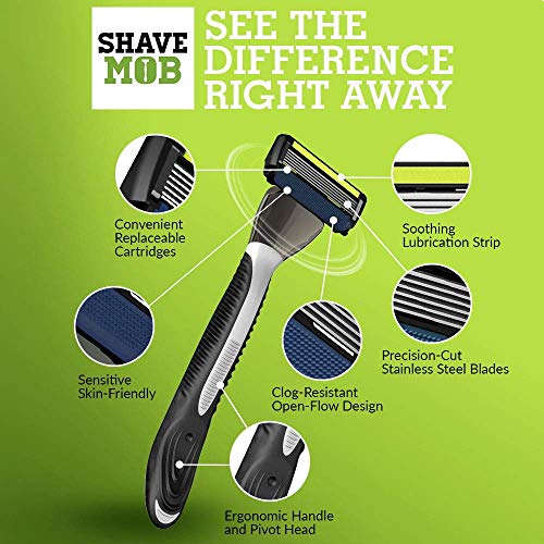 ShaveMOB 6-Blade Men's Razor Kit (Flex Head Handle + 12 Refills) (No Trimmer) - The Caveman Shaving Kit