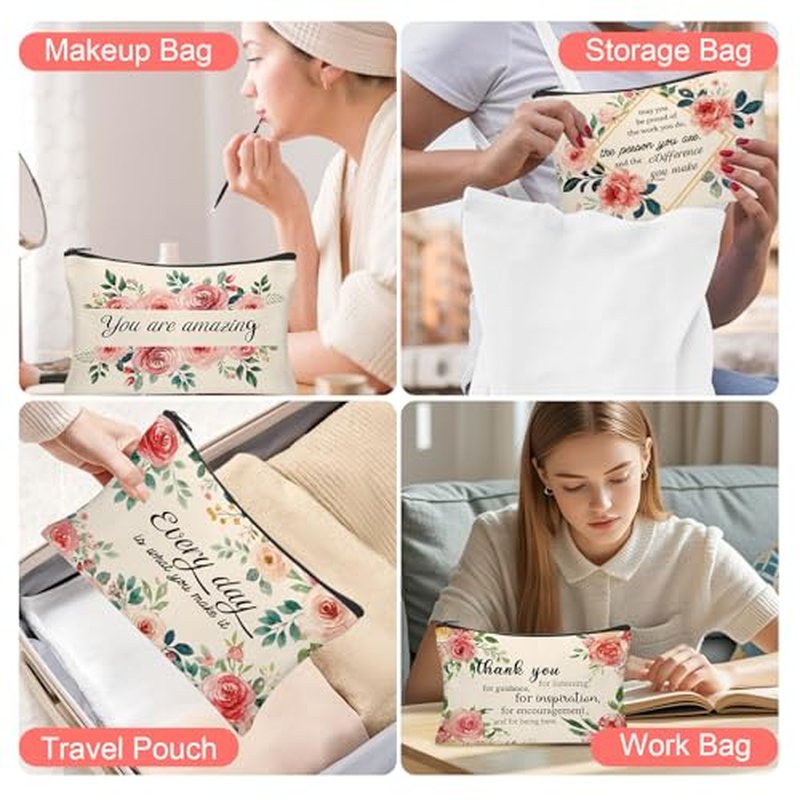 30Pcs Inspirational Quotes Makeup Bag Canvas Cosmetic Bags Encouragement Travel Toiletry Pouch Thanksgiving Appreciation Gifts for Women Valentine's Day Mother¡¯s Day Wedding