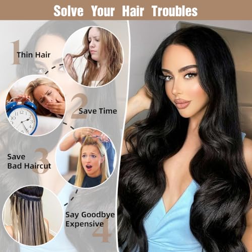 7Pcs Clip-In Hair Extensions - Real Human Hair, Ash Blonde Highlights, 12 Inch, Double Weft, Golden Blonde