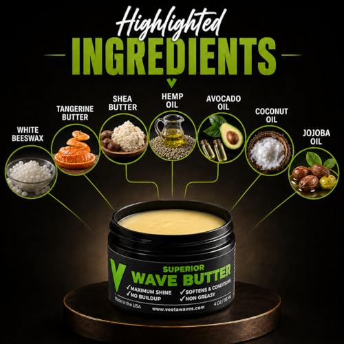 Veeta 360 Wave Butter & Pomade for Men – Non-Greasy Wave Cream with Shea & Tangerine Oil, 4 oz