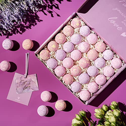 Lavender Bath Bombs Gift Set - 30pc Natural Spa Bubble Bath Accessories
