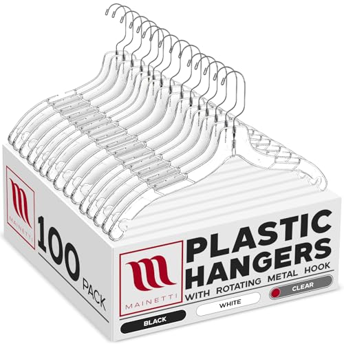 Mainetti 17in Clear Plastic Shirt Hangers with Swivel Hook - 100 Pack