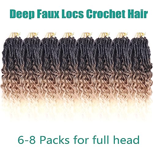 Deep Wave Faux Locs Crochet Hair 30 Inch Black to Beige - 8 Packs