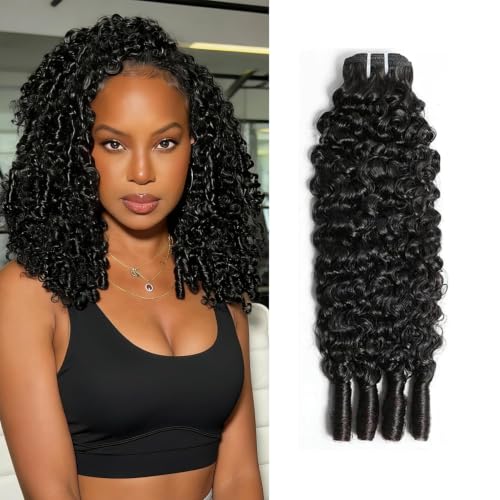 Burmese Curly Human Hair Bundles 16 Inch - 12A Virgin Water Curl, Natural Black, Double Weft, Spiral Ends - Variation of THIS listing