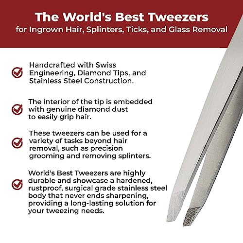 WBT Diamond Tip Tweezer- Grabs Hair from the Root, Diamond Coated Slant Tips Precision Tweezer for Eyebrow, Facial & Ingrown Hair Removal - Perfectly Aligned Tips Surgical Grade Steel Tool