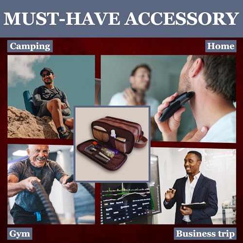 Premium Men¡¯s Toiletry Bag with Drawstring Pouch ? Durable Water-Resistant Leather-Look Travel Organizer for Shaving, Grooming & Hygiene Essentials (Chestnut Brown)