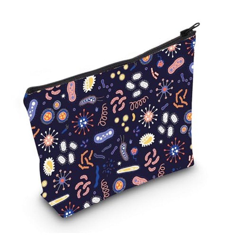 LEVLO Microbiology Bacteria Makeup Bag Science Art Biologist Reusable Book Cosmetic Bag Gift for Teacher (Microbiology)
