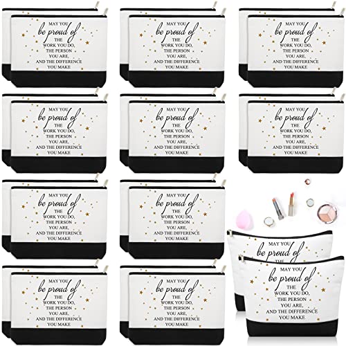 Roowest Inspirational Makeup Bags Bulk 20 Pack White Proud Gift for Women & Employees