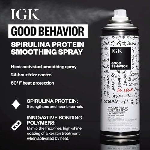 IGK Hair Treatment Travel Size Set | Antisocial Dry Hair Mask + Good Behavior Spirulina Spray | Overnight Bond-Building + Keratin Like Smoothing Spray | Vegan + Cruelty-Free | Set of 2