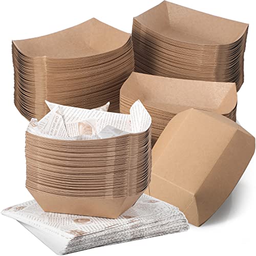1000 Pcs Food Trays & Greaseproof Deli Liners - Rustic Brown, 3 Lb Capacity
