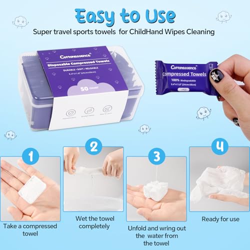 Premium Compressed Towels (50 Pack)-9.4" x 11.8", Portable Cotton Coin Tissues, Disposable Washcloths, Face Towels for Travel, Beauty, Camping, Hiking, Outdoor Activities