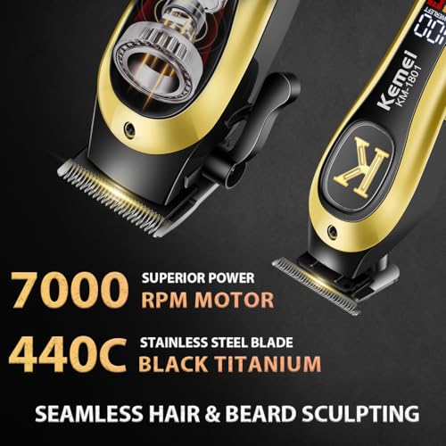 KEMEI Professional Clippers and Trimmers Set, Cordless Hair Clippers Trimmers for Men, Rechargeable Barber Hair Cutting Kit