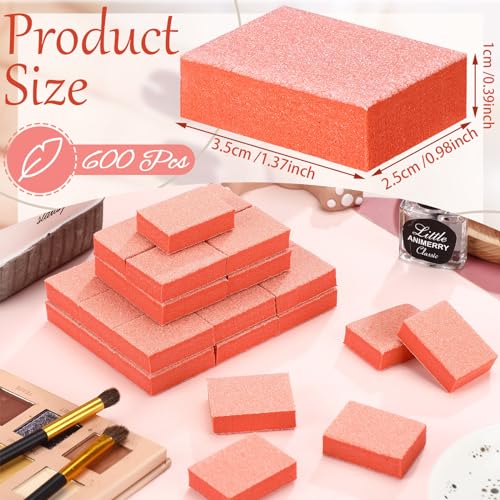 600 Pcs Mini Nail Buffer Blocks - Dual-Sided 80/100 Grit Orange for Nail Care