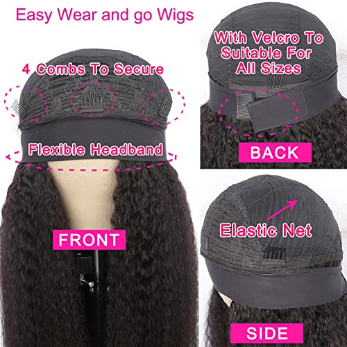 Black 20 Inch Curly Human Hair Headband Wig - Glueless, Wet Wavy, for Black Women