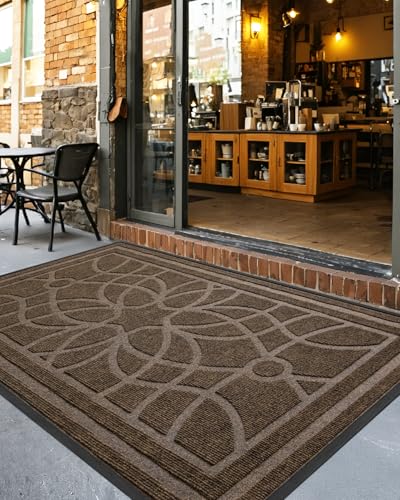 Brown Outdoor Front Door Mat 3x5 Heavy Duty Non Slip Entrance Rug - Rectangular 35" x 59"
