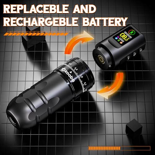Black Wireless Rotary Tattoo Gun Kit - Cordless Pen with OLED Screen & 7 Strokes for Beginners
