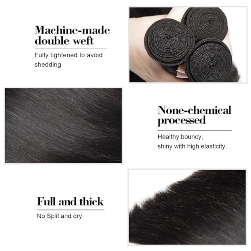 Vinmdonm 26-30 Inch Black Straight Human Hair Bundles 3-Pack Brazilian Virgin Hair