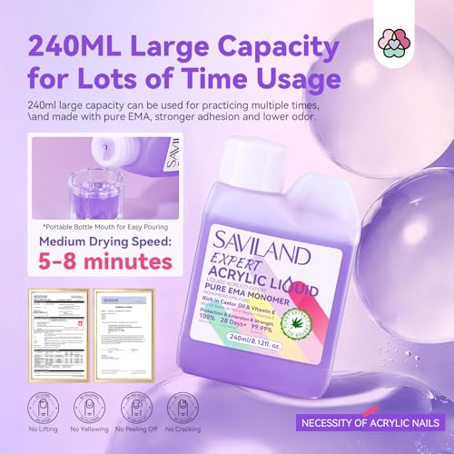 Low Odor Acrylic Liquid Monomer for Nails - 8 OZ Professional Nail Carving & Extension
