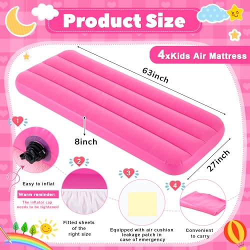 Kids Air Mattress Set 4 Pack with Fitted Sheets - White, Age 3-10 - Windyun