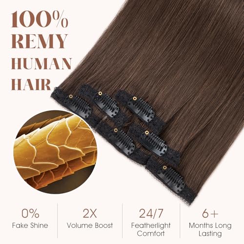 Chocolate Brown 12-Inch Remy Human Hair Clip-In Extensions for Volume & Highlights - 6 Pieces