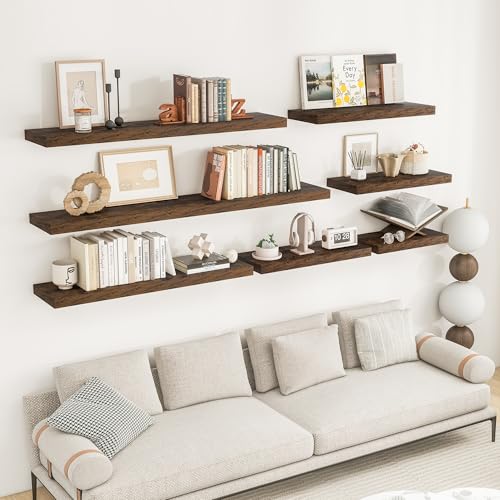 RICHFOCUS 36-Inch Rustic Brown Floating Wall Shelves Set of 2 | Modern Storage & Decor