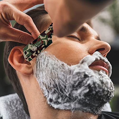 Straight Razor with 10 Shaving Blades Razors for Men - Professional Barber Straight Edge Razor for Close Shaving Cut Throat Shavette Men Beard Shave Manual Blade Holder By Krisp Beauty Green Camo