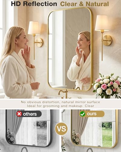 24x36 Inch Brushed Gold Rectangle Bathroom Mirror - Modern Over Sink Vanity with Rounded Corners (Variation of THIS listing)