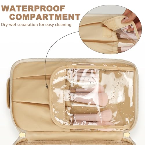 Initial Makeup Bag Travel Toiletry Bag for Women - Beige | Personalized Gift