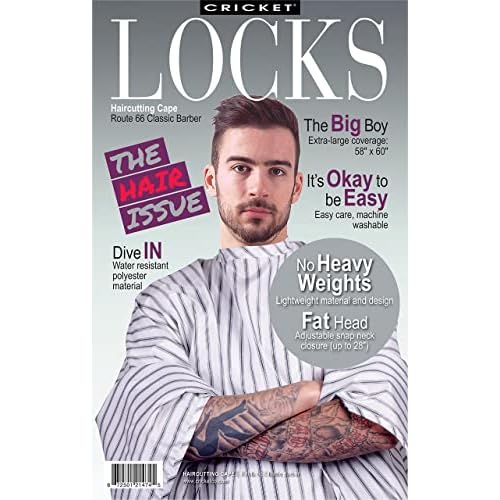 Cricket Route 66 Barber Cape - Hair Cutting Cape with Classic Pinstripe Design, Adjustable Snap Neck Closure - Water-Resistant, Lightweight and Comfortable, Extra Large Coverage - 58¡± x 60¡±