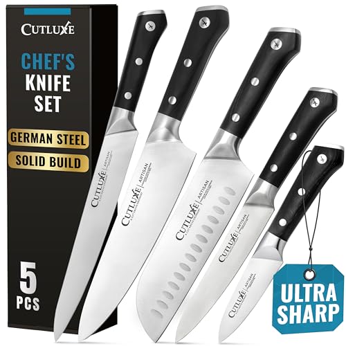 Cutluxe 5-Piece Chef Knife Set Without Block - Razor Sharp German Steel