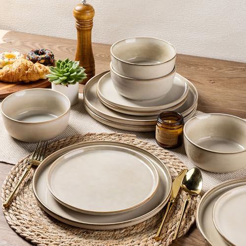 AmorArc Stoneware Dinnerware Set for 6 - Cappuccino, 18 Pieces