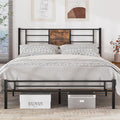 Queen Size Bed Frame with Headboard and Metal Slats - Black & Brown, 1-Pack