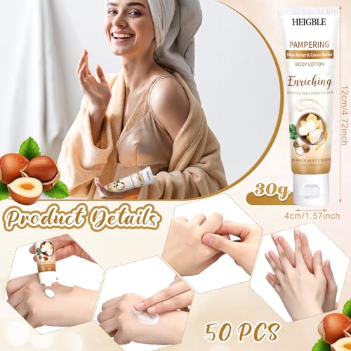 Heigble 50 Pack Travel Body Lotion with Shea & Cocoa Butter - 1 oz