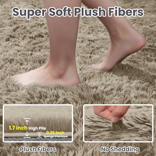 Fuzziness 8x10 Gray Camel Fluffy Shag Area Rug - Ultra Soft Living Room Carpet