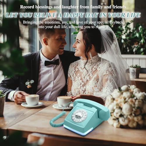 Old Model Blue Retro Audio Guest Book Phone with 32GB Recording - Wedding & Party Keepsake