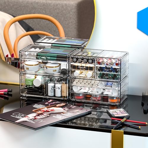Large 13-Drawer Clear Acrylic Makeup & Hair Organizer – Stackable, Multi-Use Storage